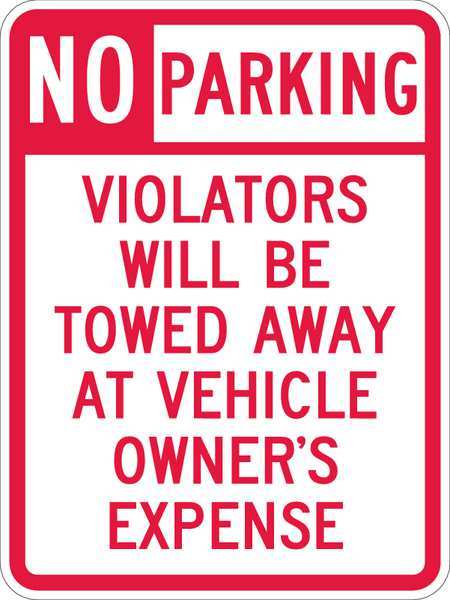 Tow Zone No Parking Sign, 24