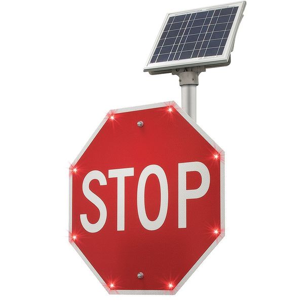 Blinkersign, R1-1, 24in, Stop, DG3, Red, Solar