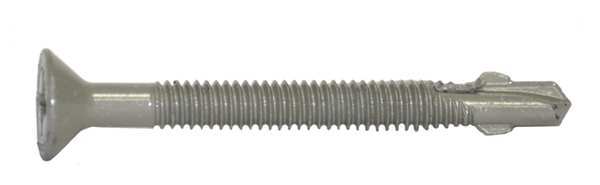 Self-Drilling Screw, #12 x 2 1/4 in, Gray Spex Steel Flat Head Phillips Drive, 250 PK
