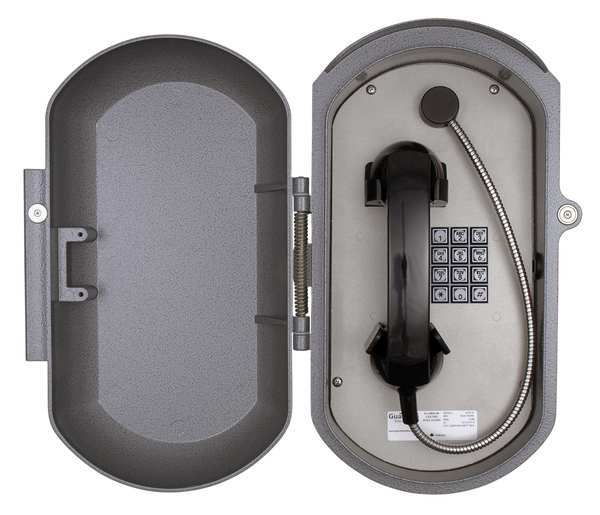 Aluminum Casting Telephone, Armored Cord, Wall Mount, Gray