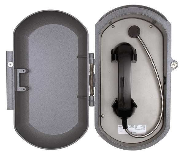Aluminum Casting Ringdown Telephone, Armored Cord, Wall Mount, Gray