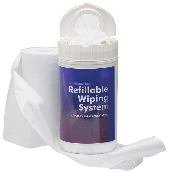Refillable Wiping System, White, Canister, Polyester, Food Service/ Grocery and Industrial Hygiene