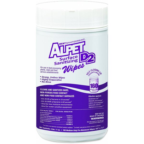 Sanitizing Wipes, 160 Wipe Canister, 9 1/2 in x 7 1/4 in, Unscented, White, 6 Pack