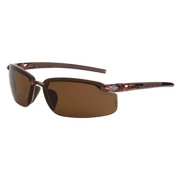 Polarized Safety Glasses, Wraparound Brown POL Polycarbonate Lens, Scratch-Resistant