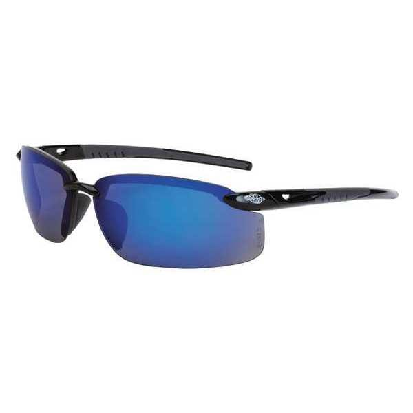 Safety Glasses, Wraparound Blue Mirror Polycarbonate Lens, Scratch-Resistant
