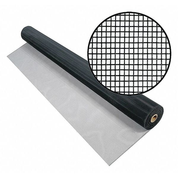 Door and Window Screen, Aluminum, 60 in W, 50 ft L, 0.011 in Wire Dia, Charcoal