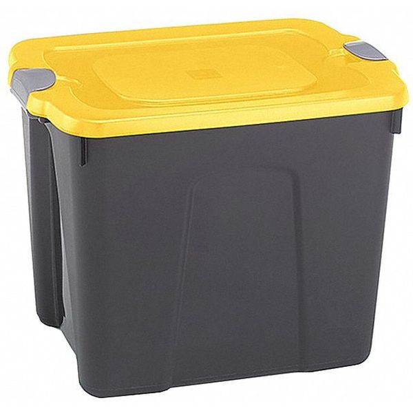 Storage Tote with Snap Lid, Black/Yellow/Gray, Polypropylene, 19 in L, 10 gal Volume Capacity