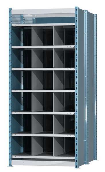 Steel Starter Pigeonhole Bin Unit, 48 in D x 87 in H x 36 in W, 7 Shelves, Blue/Gray