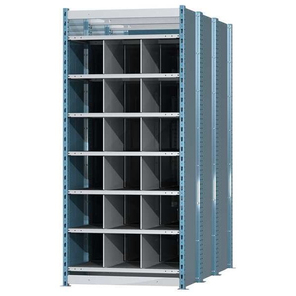 Steel Starter Pigeonhole Bin Unit, 72 in D x 87 in H x 36 in W, 8 Shelves, Blue/Gray