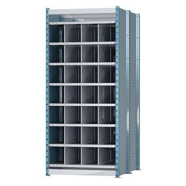 Steel Starter Pigeonhole Bin Unit, 48 in D x 87 in H x 36 in W, 9 Shelves, Blue/Gray