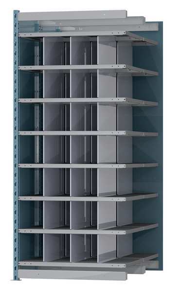 Steel Add-On Pigeonhole Bin Unit, 48 in D x 87 in H x 36 in W, 8 Shelves, Blue/Gray