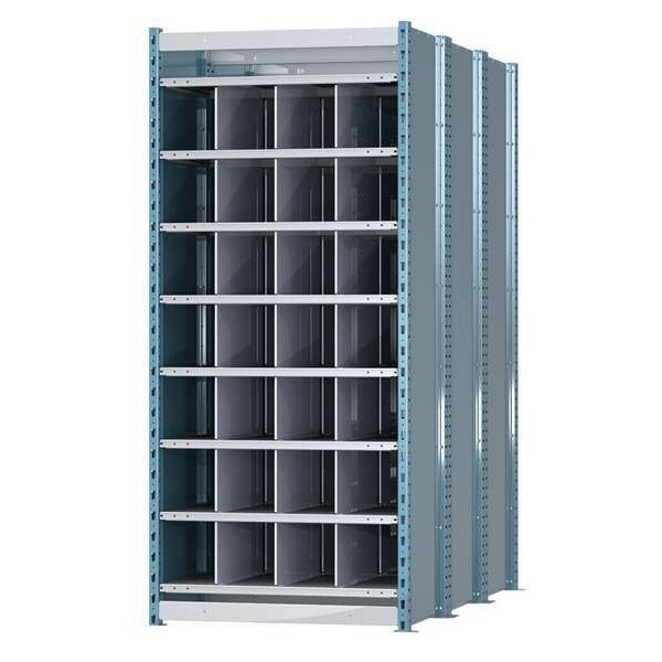 Steel Starter Pigeonhole Bin Unit, 72 in D x 87 in H x 36 in W, 9 Shelves, Blue/Gray