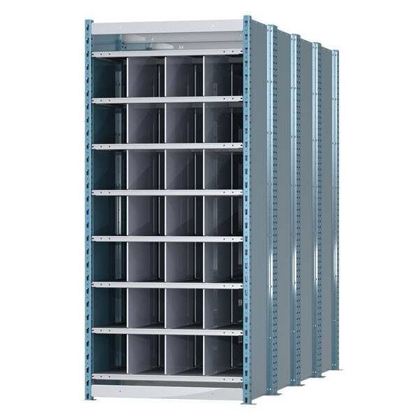 Steel Starter Pigeonhole Bin Unit, 96 in D x 87 in H x 36 in W, 9 Shelves, Blue/Gray
