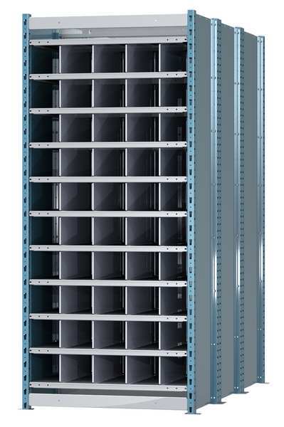 Steel Starter Pigeonhole Bin Unit, 72 in D x 87 in H x 36 in W, 12 Shelves, Blue/Gray