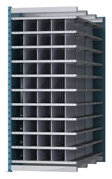 Steel Add-On Pigeonhole Bin Unit, 72 in D x 87 in H x 36 in W, 11 Shelves, Blue/Gray