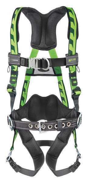 Full Body Harness, Vest Style, S/M, Polyester, Green