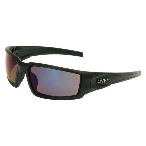 Safety Glasses, Wraparound Blue Mirror Polycarbonate Lens, Scratch-Resistant