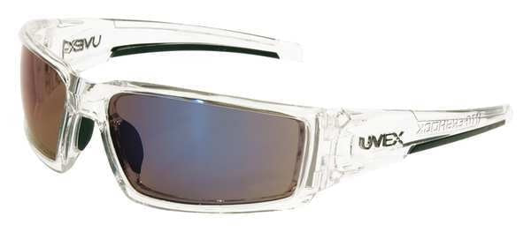 Safety Glasses, Wraparound Blue Mirror Polycarbonate Lens, Scratch-Resistant