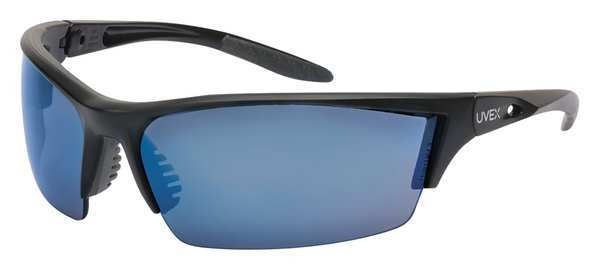 Safety Glasses, Wraparound Blue Mirror Polycarbonate Lens, Scratch-Resistant