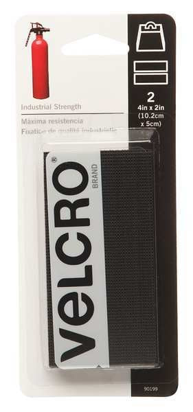 Reclosable Fastener, Rubber Adhesive, 4 in, 2 in Wd, Black