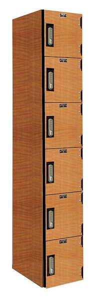 Box Locker, 12 in W, 18 in D, 72 in H, (1) Wide, (6) Openings, Light Wood