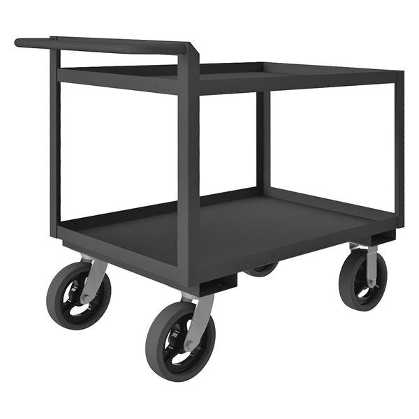 Steel Utility Cart with Lipped Metal Shelves, Flat, 2 Shelves, 2,400 lb