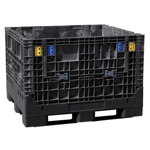 Black Collapsible Bulk Container, Plastic, 19.1 cu ft Volume Capacity