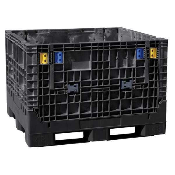 Black Collapsible Bulk Container, Plastic, 28.7 cu ft Volume Capacity