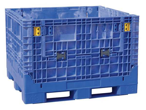 Blue Collapsible Bulk Container, Plastic, 28.7 cu ft Volume Capacity