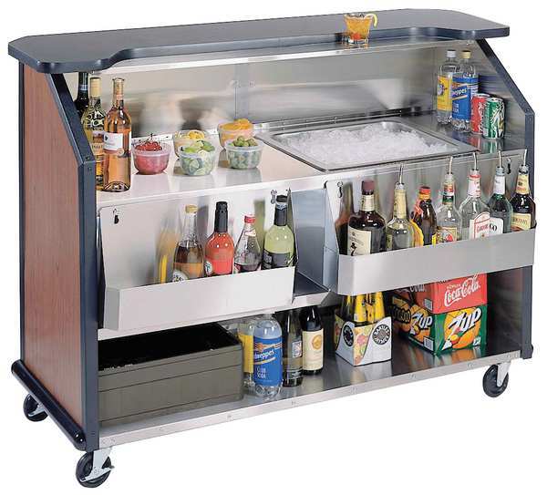 Portable Bar with Black Laminate Finish, Stainless Steel
