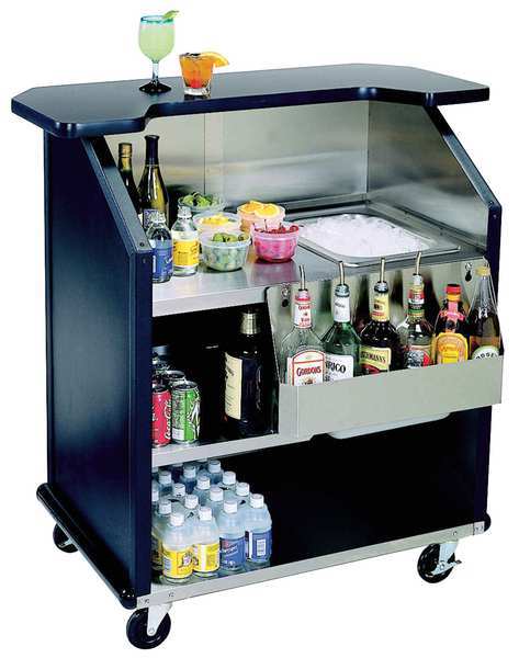 Portable Bar with Black Laminate Finish, Stainless Steel