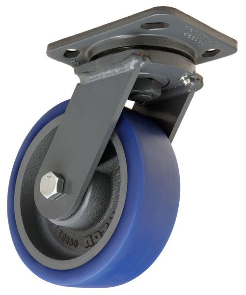 Plate Caster, Swivel, Poly, 6 in., 960 lb., Blue