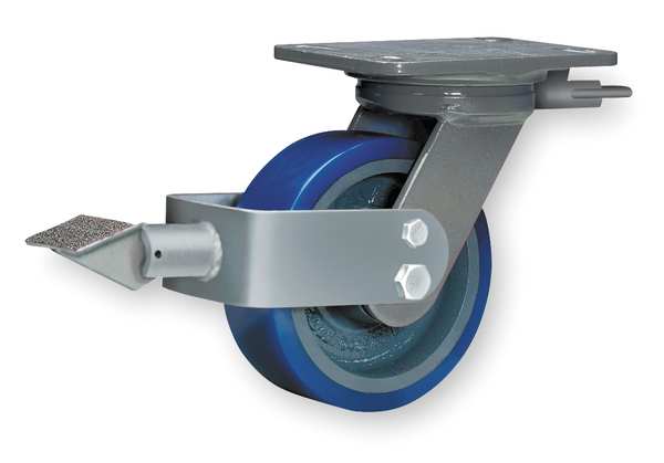 Plate Caster, Swivel, Poly, 8 in, 1200 lb, Blu, B