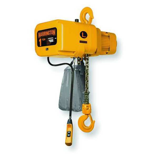 Electric Chain Hoist, 4,000 lb, 20 ft, Hook Mounted - No Trolley, Yellow