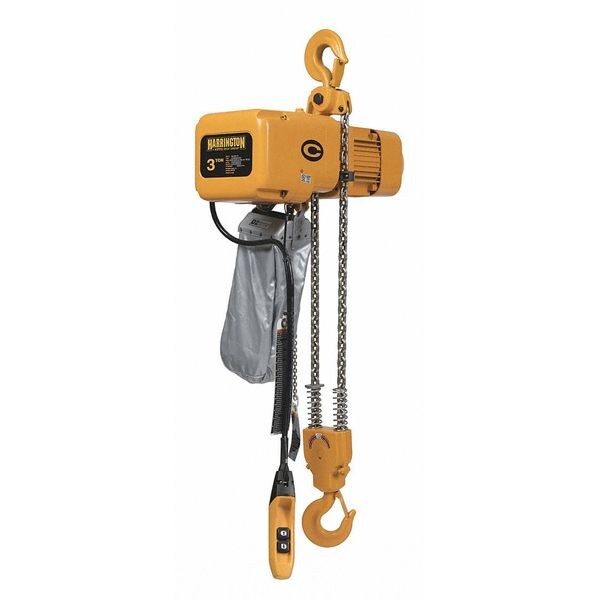 Electric Chain Hoist, 6,000 lb, 10 ft, Hook Mounted - No Trolley, Yellow