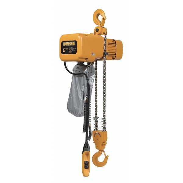 Electric Chain Hoist, 10,000 lb, 10 ft, Hook Mounted - No Trolley, Yellow