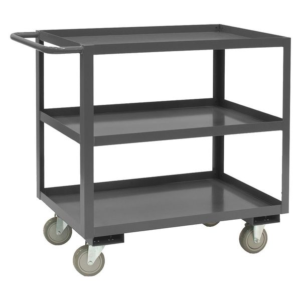 Steel Utility Cart with Lipped Metal Shelves, Flat, 3 Shelves, 1,200 lb