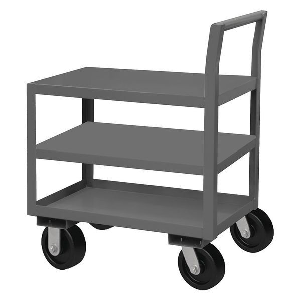 Steel Low-Profile Utility Cart with Lipped & Flush Metal Shelves, Raised, 3 Shelves, 4,800 lb
