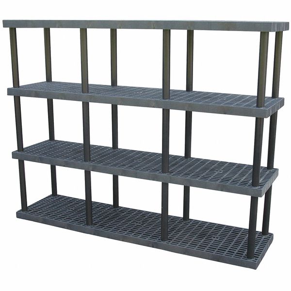 Freestanding Plastic Shelving Unit, Open Style, 24 in D, 96 in W, 75 in H, 4 Shelves, Black