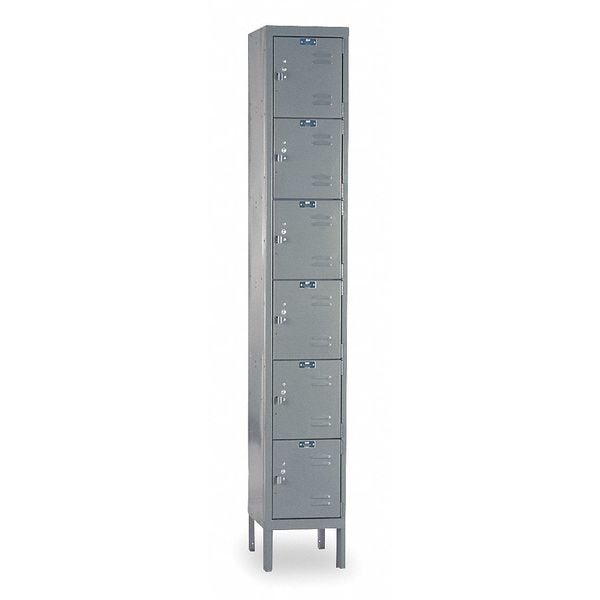 Box Locker, 12 in W, 15 in D, 78 in H, (1) Wide, (6) Openings, Dark Gray