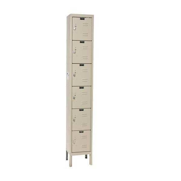 Box Locker, 12 in W, 12 in D, 78 in H, (1) Wide, (6) Openings, Tan