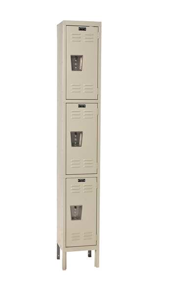 Wardrobe Locker, 12 in W, 12 in D, 78 in H, (1) Wide, (3) Openings, Tan