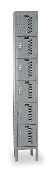 Box Locker, 12 in W, 18 in D, 78 in H, (1) Wide, (6) Openings, Dark Gray