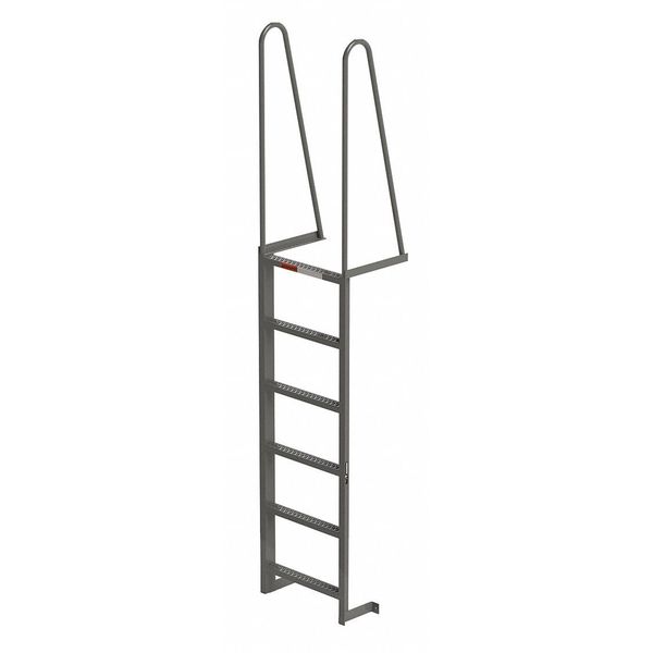 9 ft Fixed Ladder, Steel, 6 Steps, Forward Exit, Enamel Finish