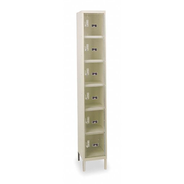 Box Locker, 12 in W, 18 in D, 78 in H, (1) Wide, (6) Openings, Tan