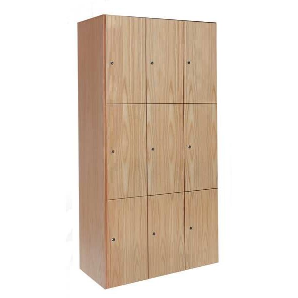 Wardrobe Locker, 36 in W, 18 in D, 72 in H, (3) Tier, (3) Wide, Light Wood