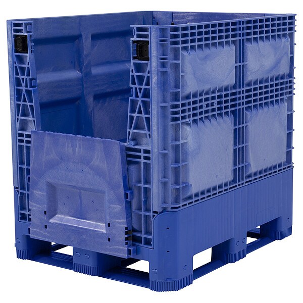 Blue Collapsible Bulk Container, Plastic, 28.4 cu ft Volume Capacity