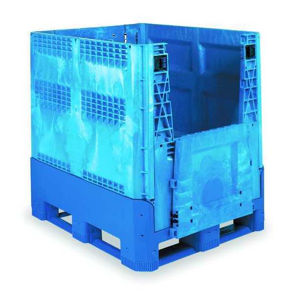 Blue Collapsible Bulk Container, Plastic, 41.7 cu ft Volume Capacity