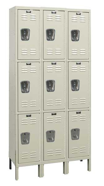 Wardrobe Locker, 36 in W, 12 in D, 78 in H, (3) Tier, (3) Wide, Tan