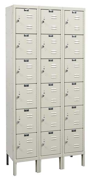 Box Locker, 36 in W, 18 in D, 78 in H, (3) Wide, (18) Openings, Tan